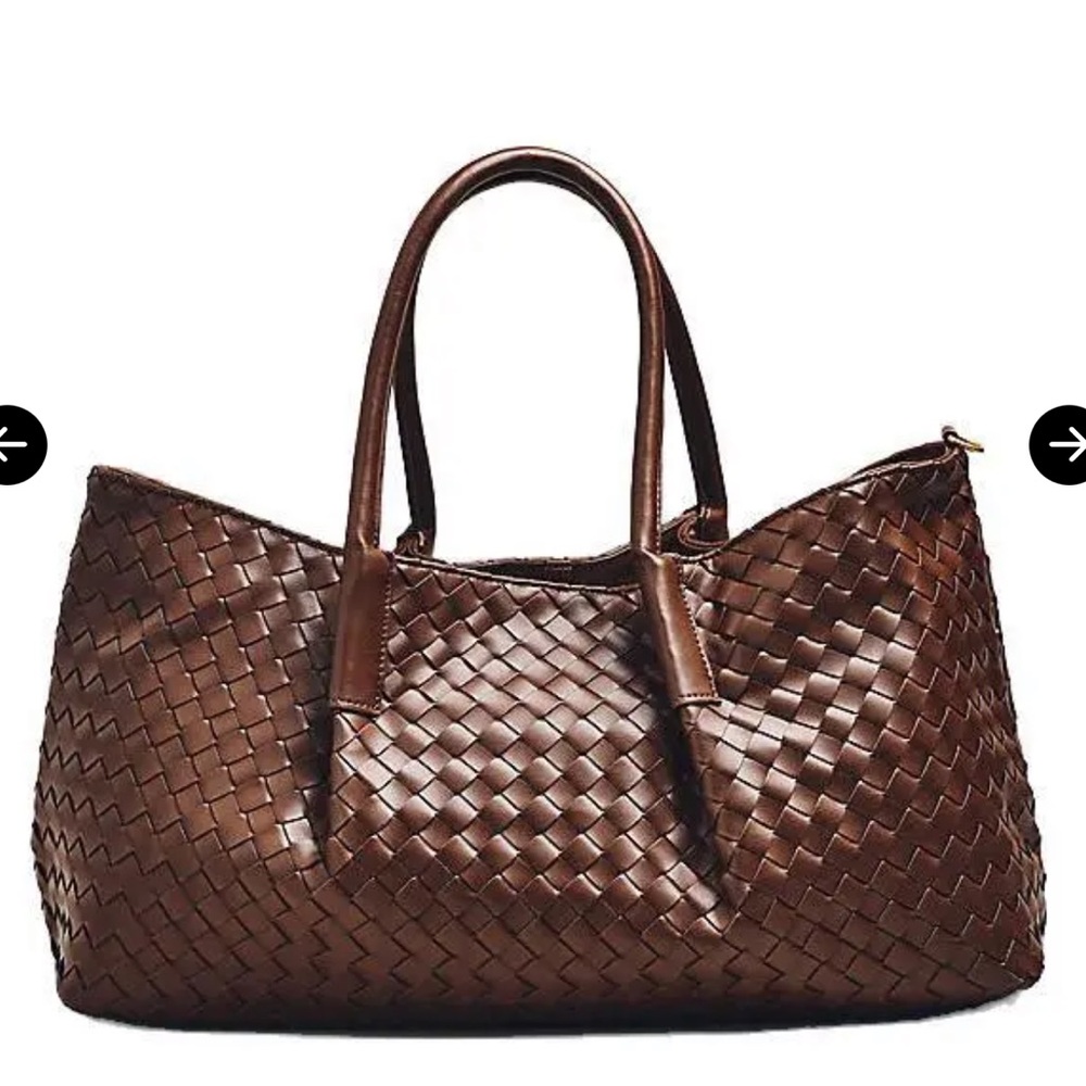 NWOT ANTHROPOLOGIE Woven Faux Leather Tote - Chocolate - Picture 4 of 8